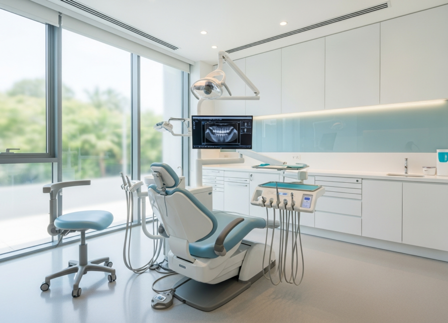 Calm clinical consultation room